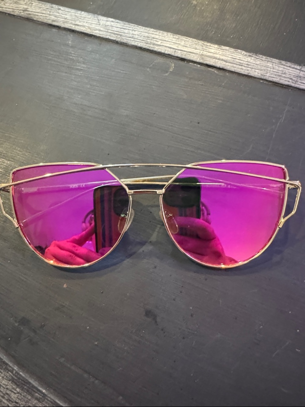 Gold Frame Pink Mirrored Cat-Eye Sunglasses - Women Accessories